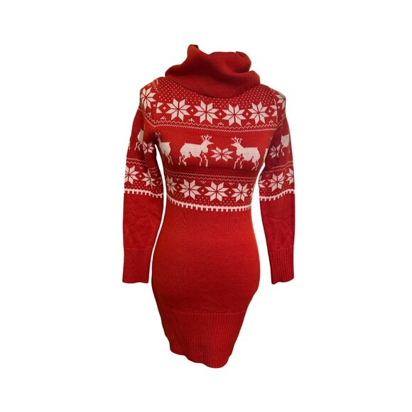 Tipsy Elves Cowl Neck Christmas Sweater Dress Fair Isle Reindeer Snowflakes XS - Picture 2 of 11